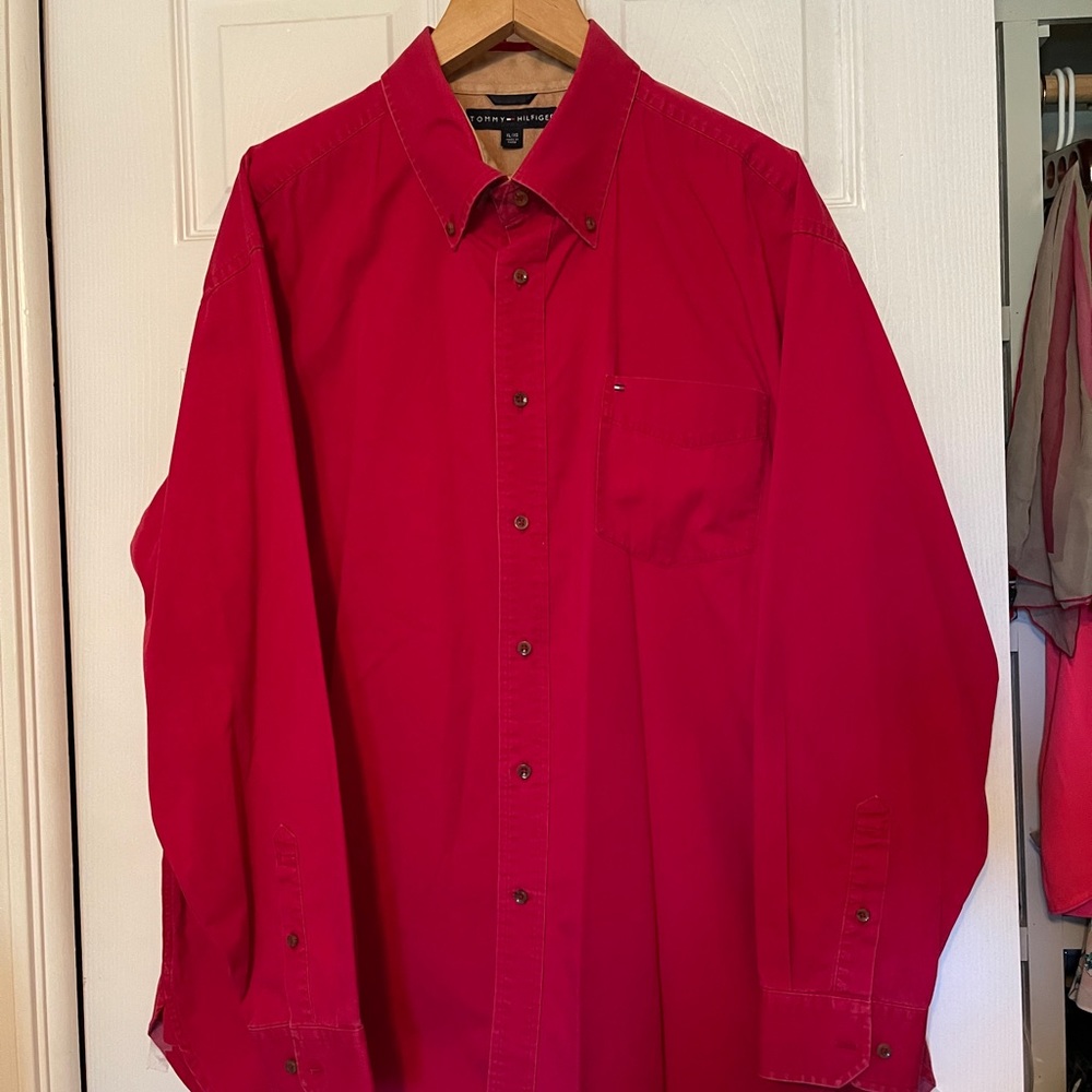 Vintage Tommy Hilfiger classic red heavy cotton button up shirt Men’s Sz XL
